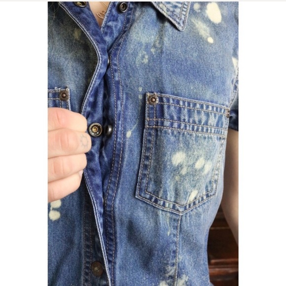 Custom Bleach Tie Dye Jean Denim Button Down Dress - Picture 5 of 6